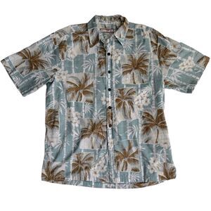 Paradise Blue Tropical Hawaiian Resort 100% Cotton Shirt Short Sleeve SZ L